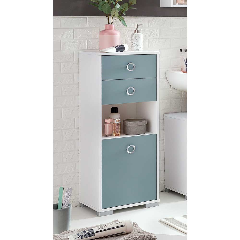 Badschrank in Hellblau und Weiß 105 cm hoch