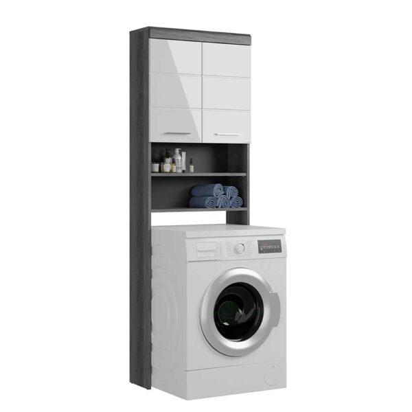 Waschmaschinenschrank in Weiß und Holzoptik Rauchgrau 63 cm breit
