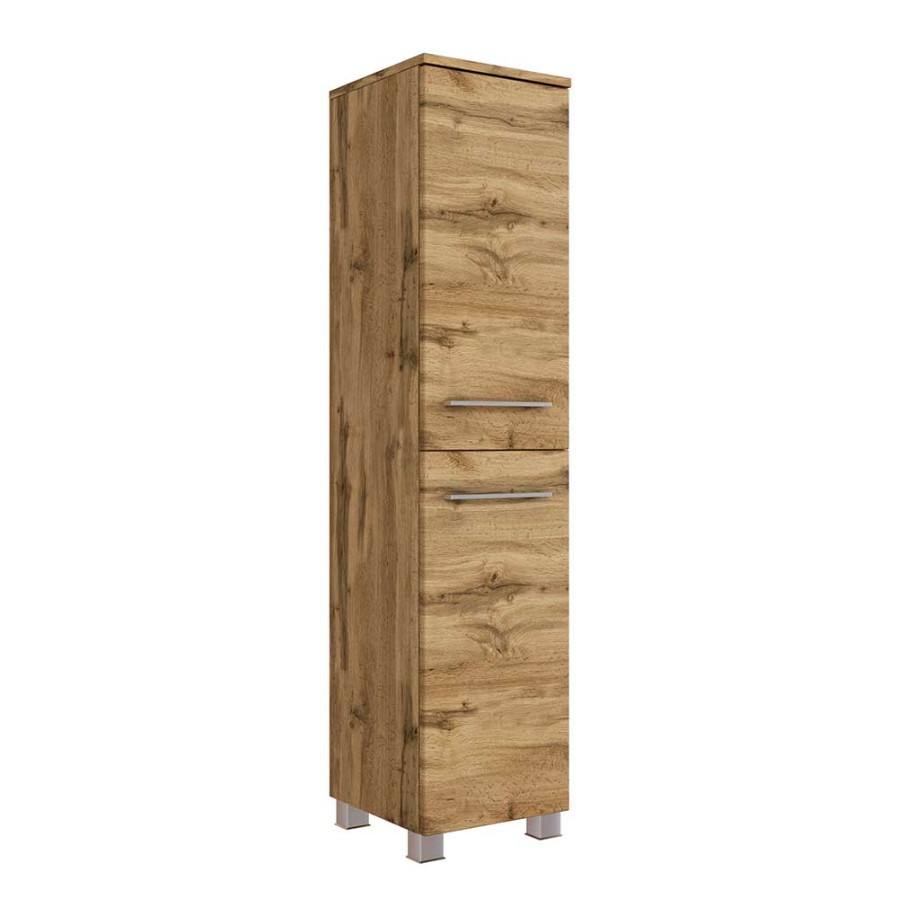 Badezimmer Hochschrank in Wildeiche Optik 130 cm hoch