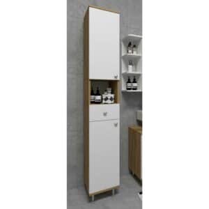 Moderner Badezimmerhochschrank 30 cm breit Drehtüren und Schublade