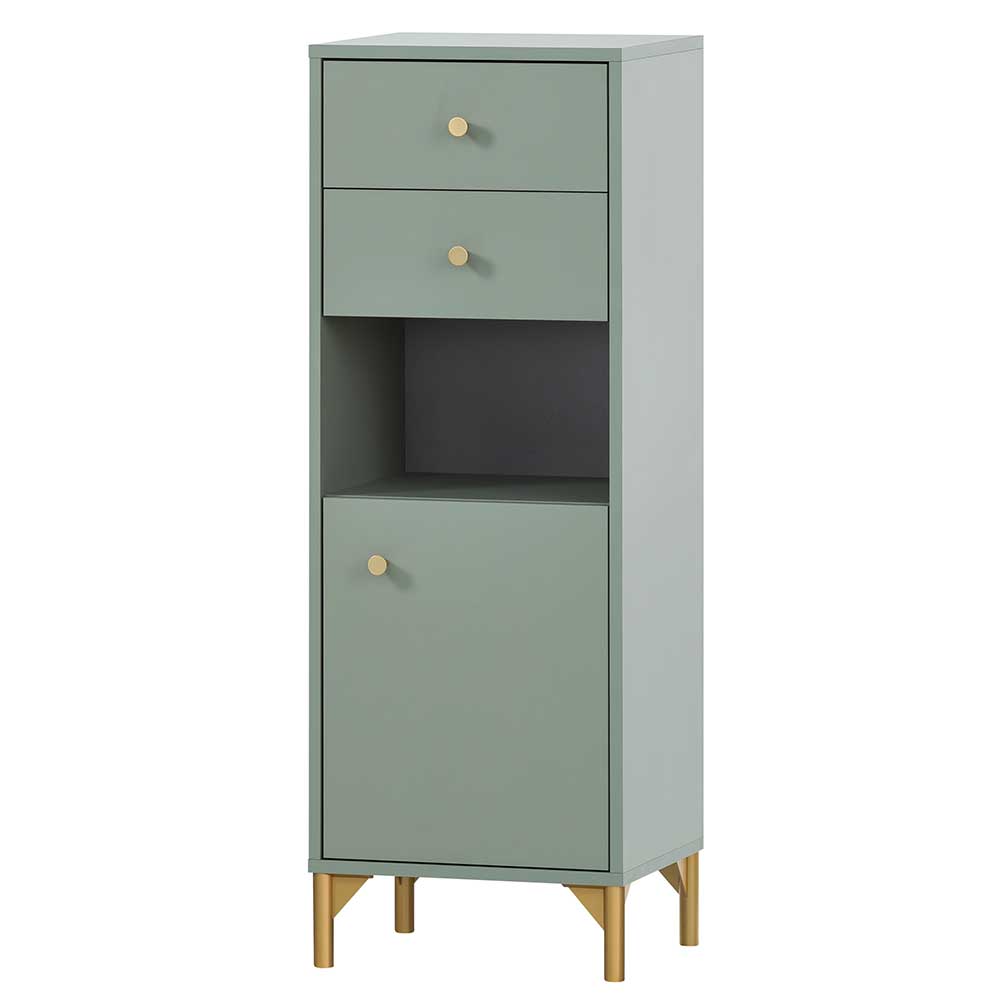 Midibadschrank in modernem Design Graugrün und Goldfarben