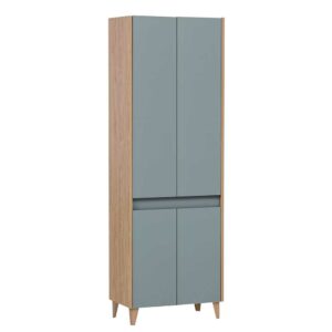 Badschrank in Hellblau und Eiche hell 170 cm hoch 4 türig