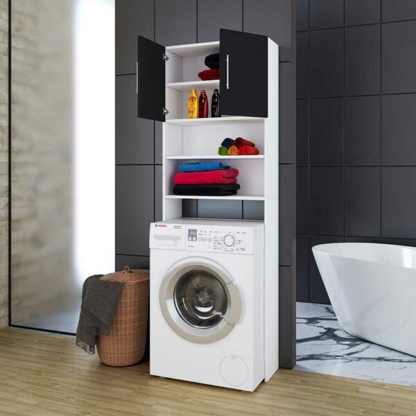 Waschmaschine Umbauschrank in Weiß und Schwarz Drehtüren