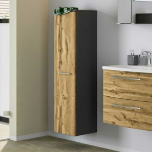 Badezimmer Hochschrank in Wildeichefarben und Dunkelgrau modern