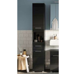 Moderner Bad Seitenschrank in Schwarz Hochglanz 30 cm breit