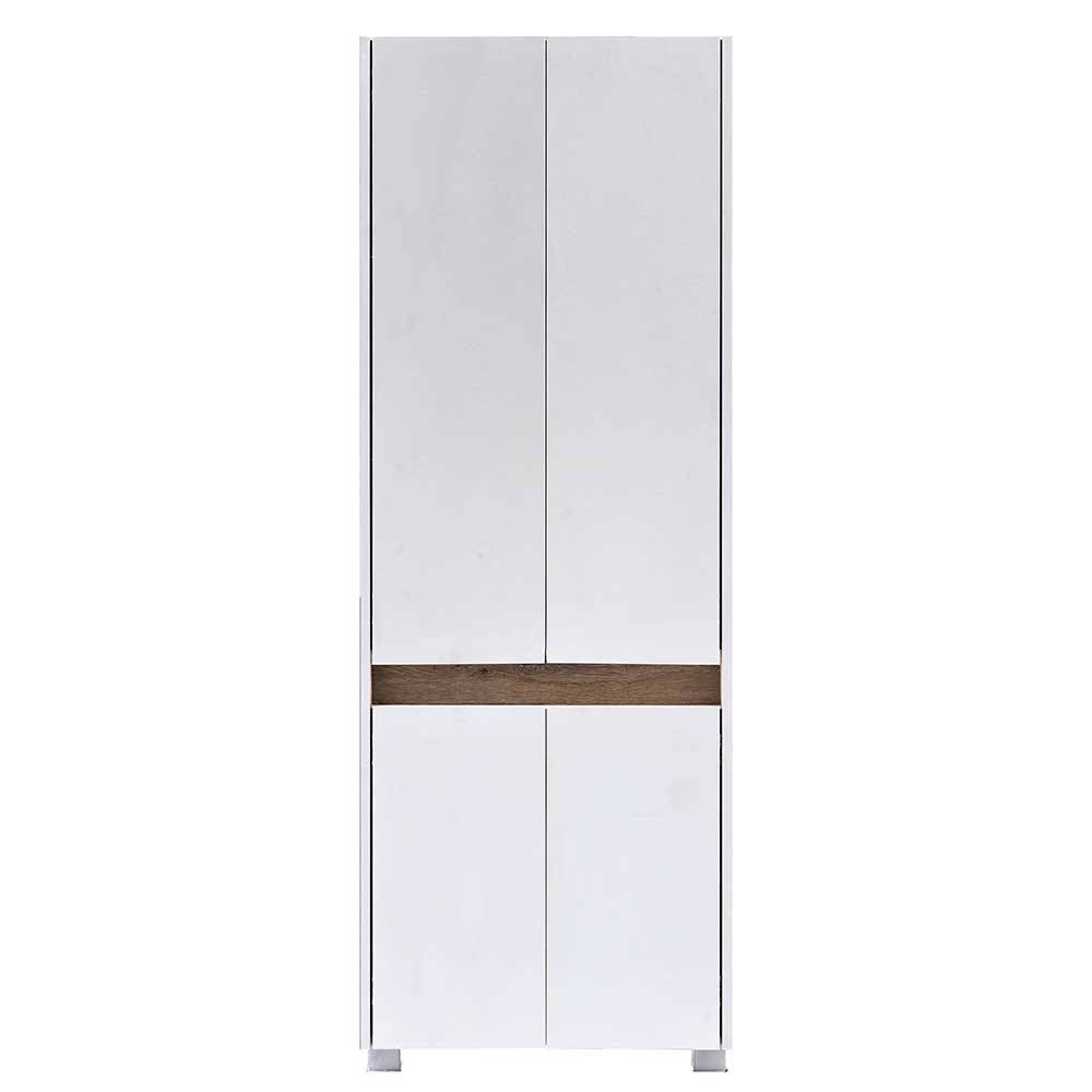 Badezimmerschrank in Weiß und Wildeiche Optik 165 cm hoch