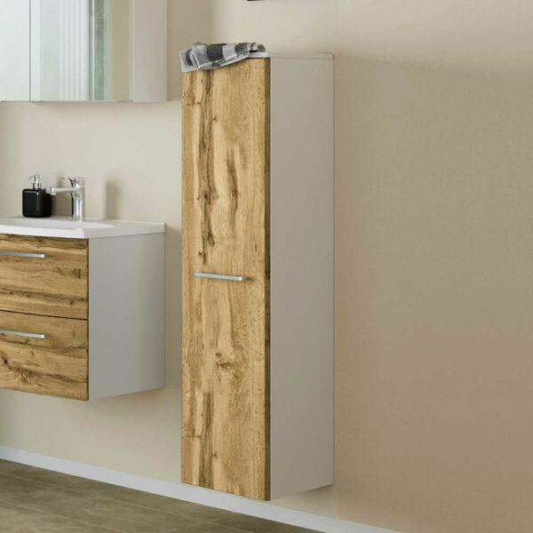 Bad Midischrank in Wildeichefarben und Weiß 30 cm breit